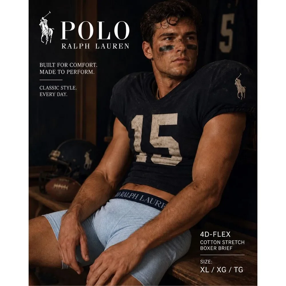 Polo Ralph Lauren Men's 4D-Flex Cotton Stretch Boxer Brief Heather Blue Size XL